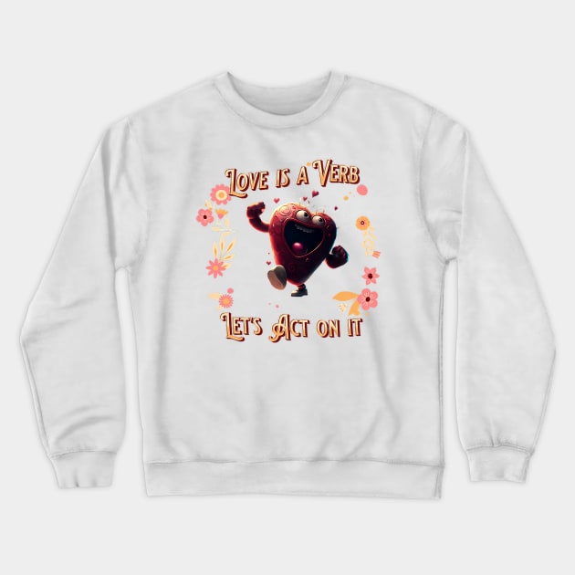 Love is a verb - happy dancing heart - valentine's day special Crewneck Sweatshirt by Epic Works